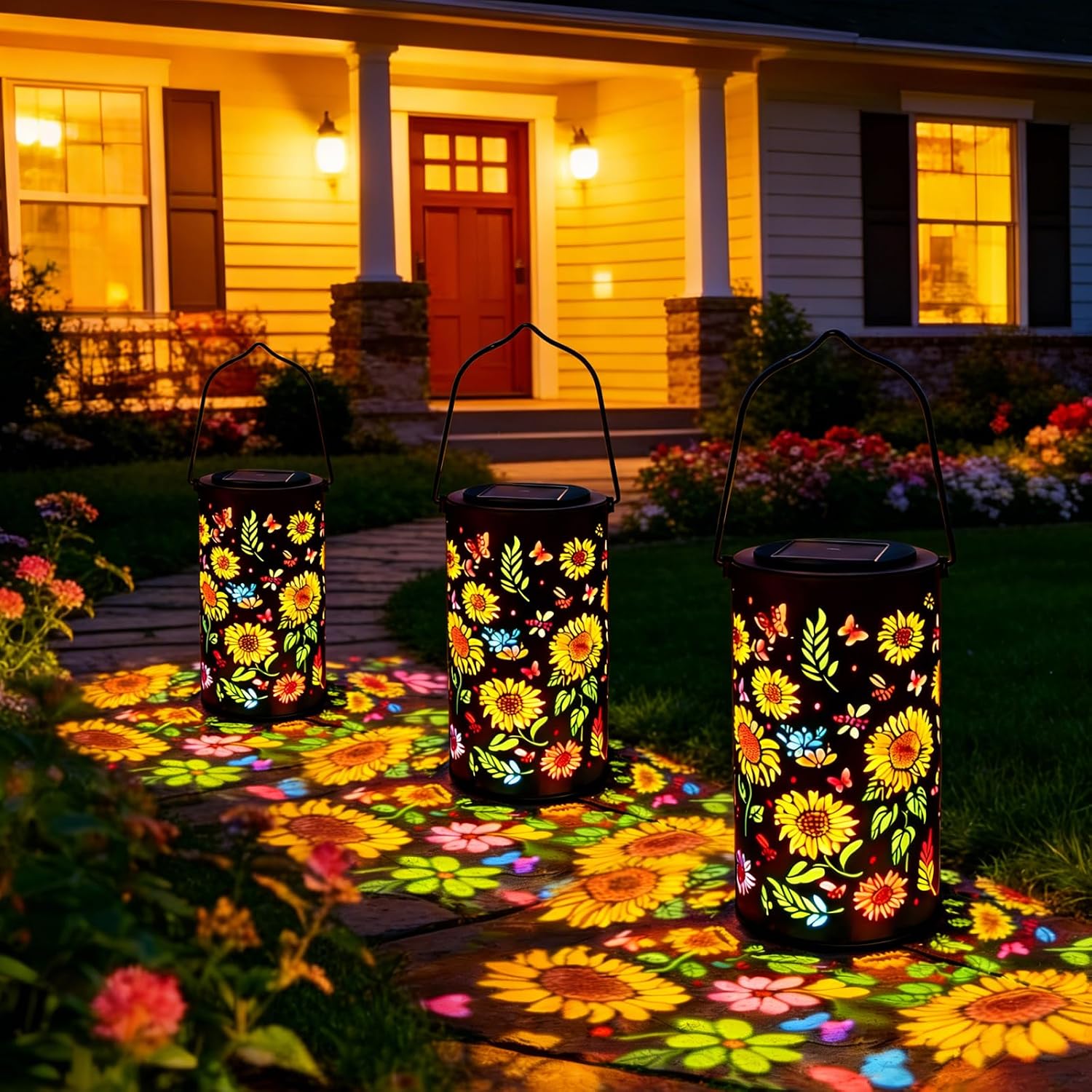 2026 New Colorful Sunflower Glow Solar Garden Lantern, Sunflower Solar Lights Outdoor with a Warm Glow, Garden Lights for Patio, Yard, Gifts (2PCS)
