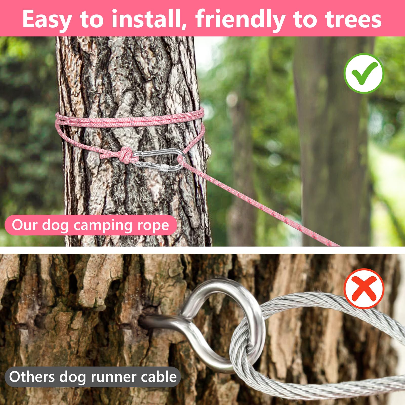Tresbro Cuerda de cable de amarre para perros de hasta 300 libras, rosa, 75 pies