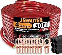 Vista 1 de Jeemiter Cable CCA rojo calibre 4 (carrete único de 50 pies), cable de alimentación primaria/tierra largo para audio personalizado de automóvil e