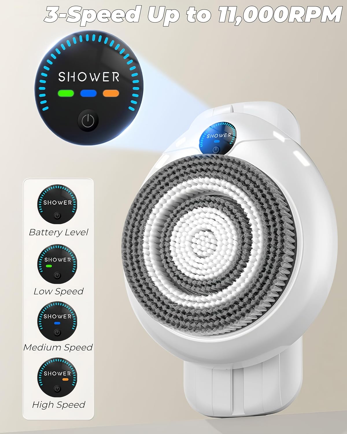 Electric Back Scrubber for Shower, Wall-Mounted Automatic Silicone Body Scrubber, Rechargeable Body Scratcher Back Brush with LED Display & Detachable Head, Adjustable Speed & Height image 3