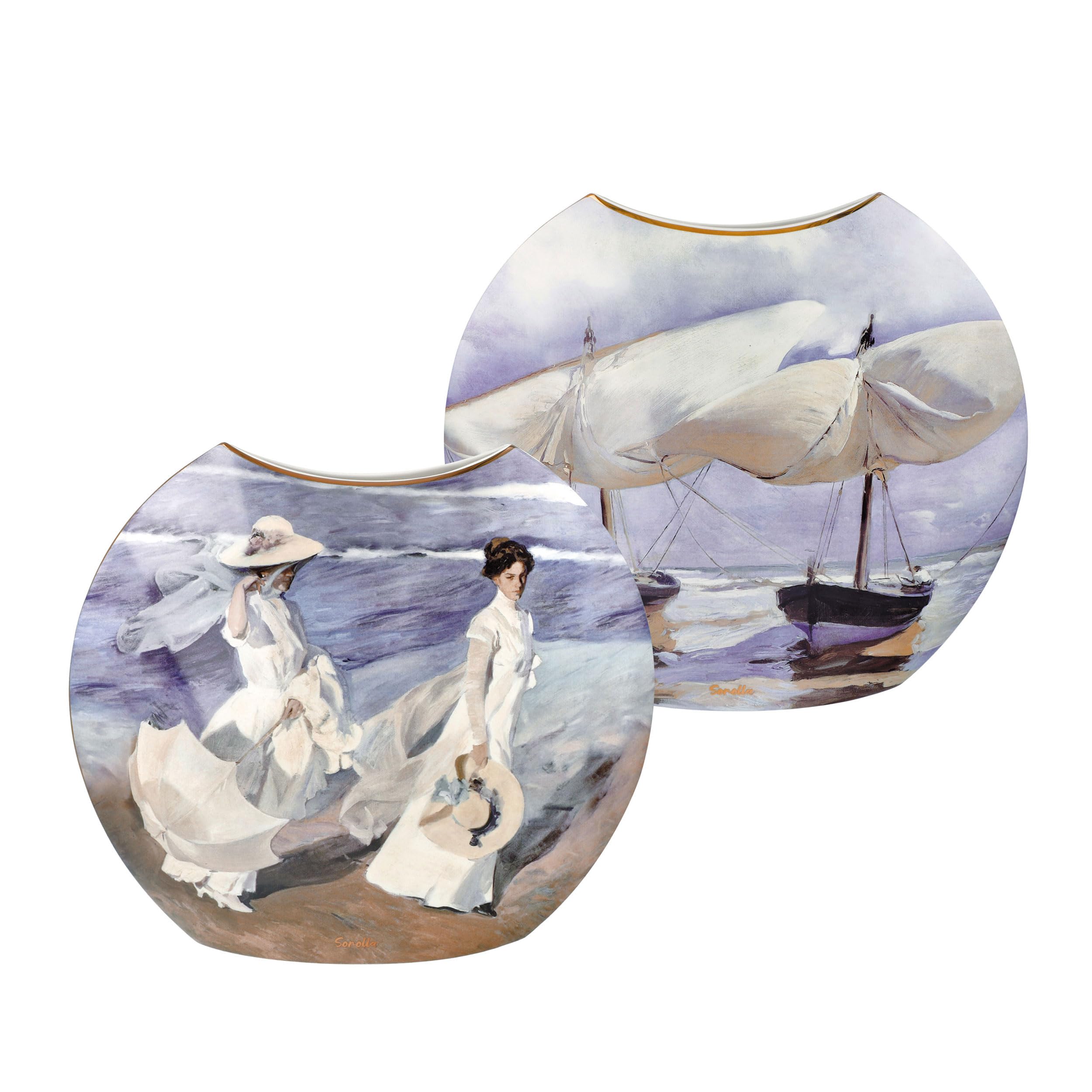 Vase Boote / Spaziergang AM Strand Joaquin Sorolla H 30cm mehrfahrbig Goebel
