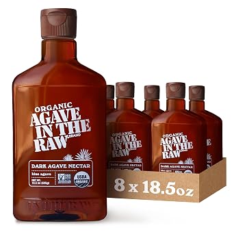 Agave In The Raw Organic Agave Nectar Sweetener, Blue Agave Syrup, No Erythritol, Sugar Substitute for Coffee, Baking, Hot & Cold Drinks, Natural, Low Carb, Vegan, Gluten-Free, 18.5oz Bottle 8 Pack
