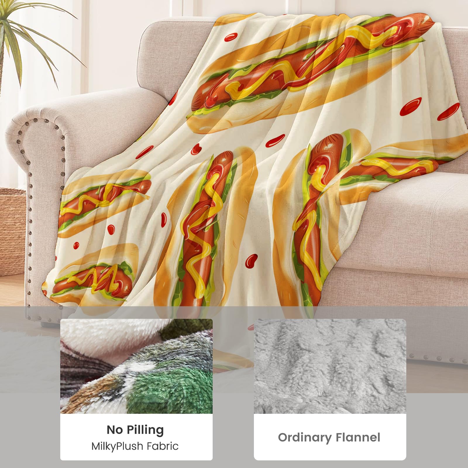 Dhakalrlde Funny Hotdog Flannel Throw Blanket - 50x40 Inch Soft & Warm Blanket For Couch, Bed, Travel