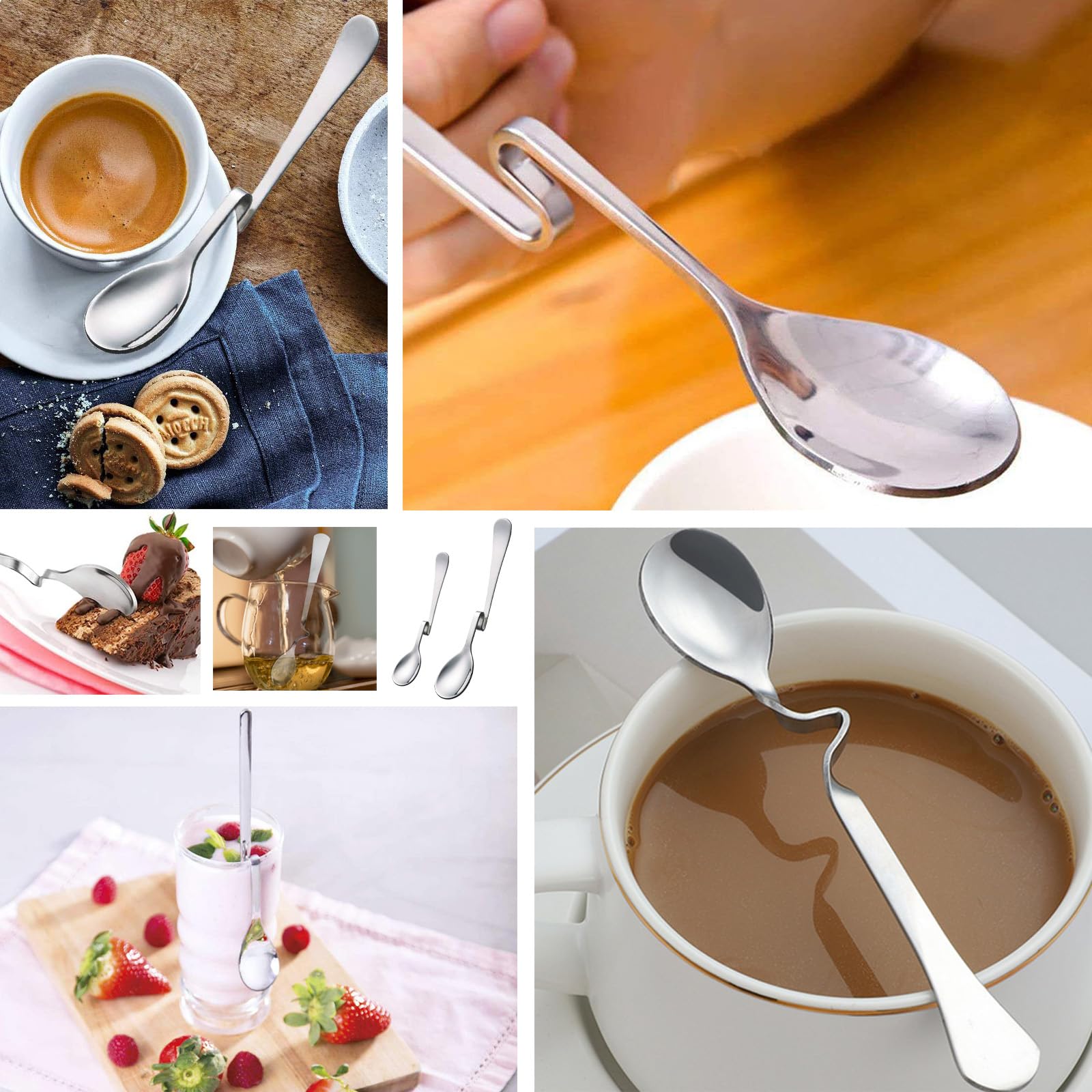 Set 5 Cucchiai Da Caffè Appesi - Acciaio Inox Con Manico Curvo Per Tazze E Bicchieri - Foto 7