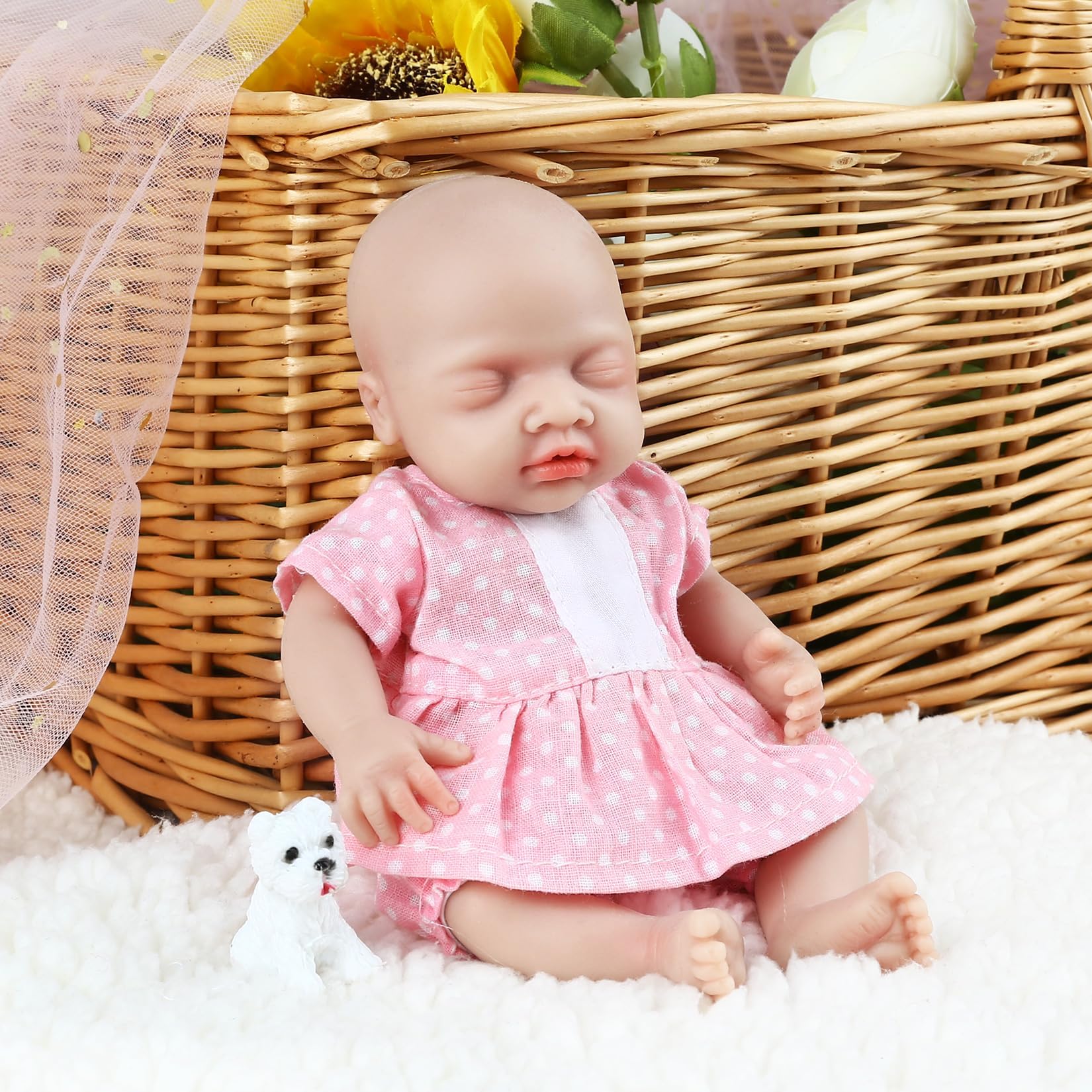 Vollence 7" Miniature Reborn Baby Doll Girl Realistic Silicone Full Body Mini Newborn Handmade Stress Relief Toy