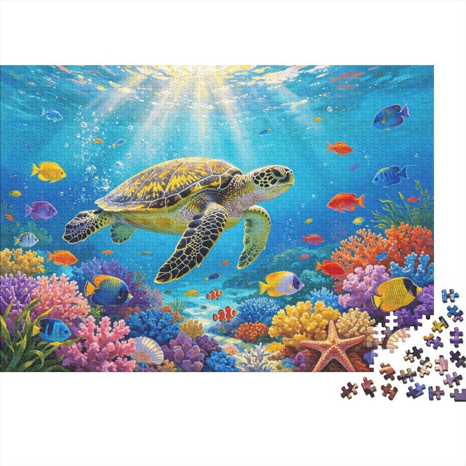 Sea Turtle Puzzles for Elderly 1000 Piece Recyclable Coral Reef Jigsaw Puzzles Puzzle Game Props Impossible Hard Difficult Challenging Activity 52x38cm/1000pcs