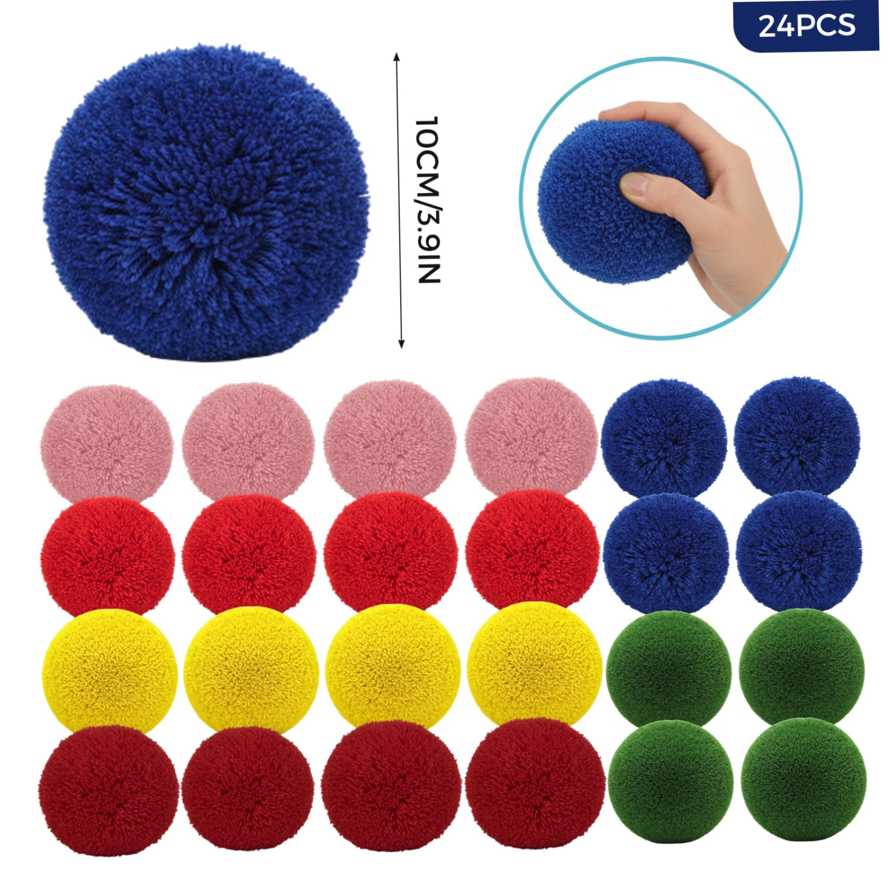 Confezione da 24 Palline di Filato, Palline morbide e Soffici da 10 cm per Bambini e Adulti, da Gioco sicure per Giochi all'aperto al Coperto, Pallamano, Casuale