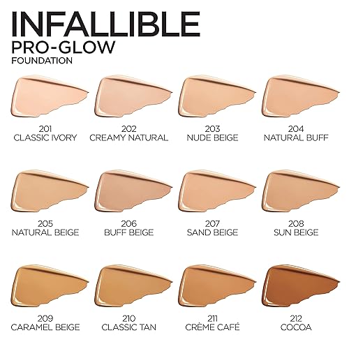 Miniatura 3 de LOreal Paris Makeup Infallible Up to 24HR Pro-Glow Foundation 205 beige natural 1 onza paquete de 4