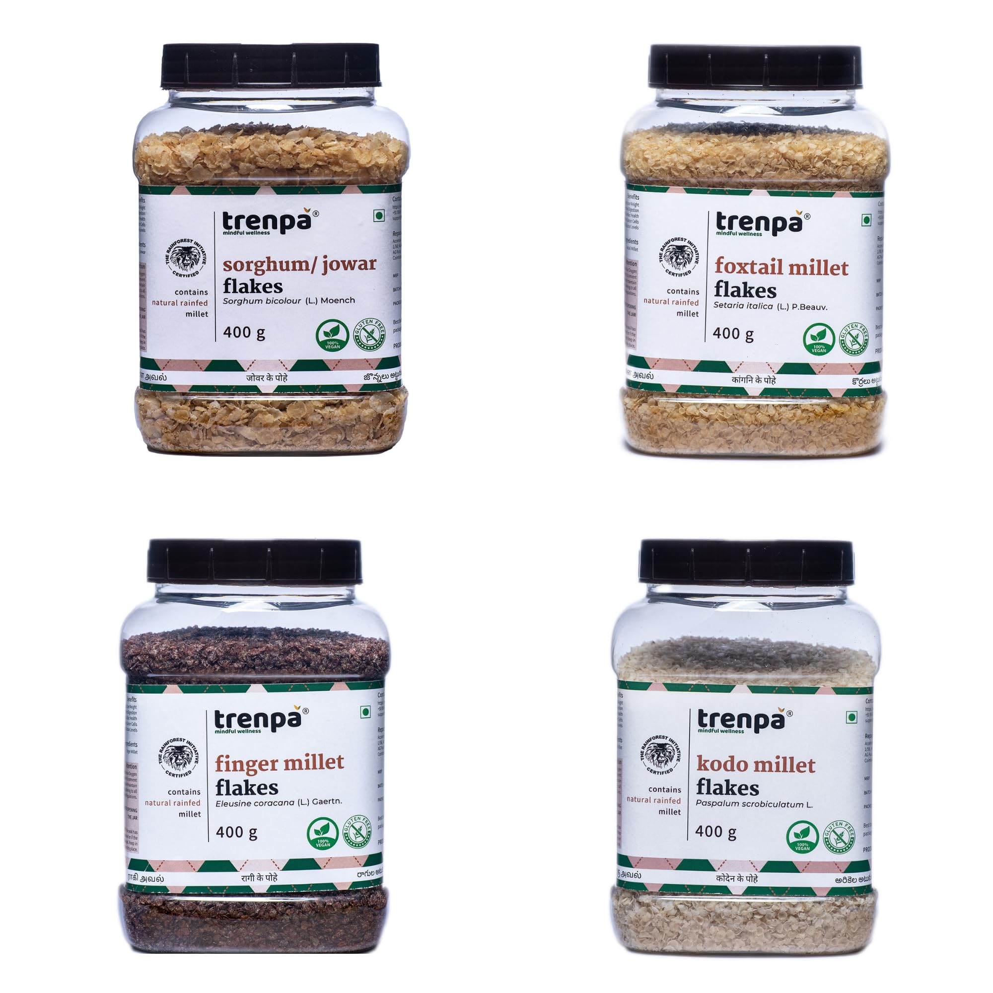 TRENPA 4x400 gms Millet Flakes Combo (Poha) | Finger, Kodo, Sorghum, Foxtail Millet Flakes | Diabetic-Friendly | Millet Breakfast Cereal (B0CGCZVPP2) Amazon Price History, Amazon Price Tracker