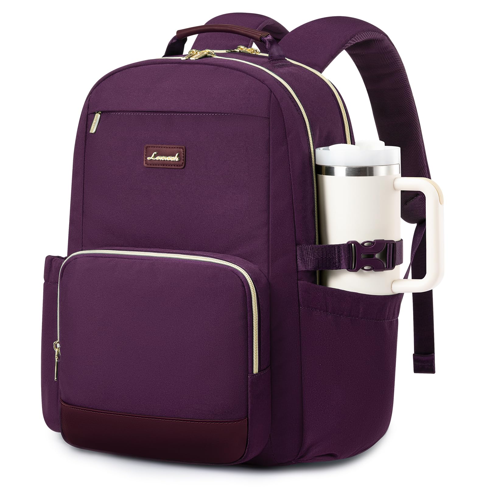 LOVEVOOK Laptop Backpack for Women with Pouch Pocket for Large Capacity Cup,15.6 Inch Laptop Computer Bag Travel Backpack Purse,Waterproof Work Business Backpack College Teacher Bags,Dark Purple
