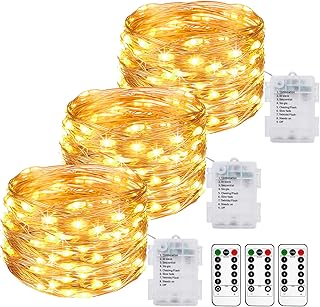 3 Pack 33FT 100 LED Fairy Lights Battery Operated with Remote and Timer, IP65 Waterproof Battery String Lights Outdoor Indoor, 8 Modes Copper Wire Twinkle Lights for Bedroom Christmas Garden Decor