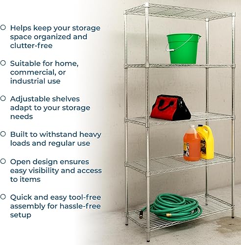 Miniatura 5 de Honey-Can-Do Estantes ajustables de 5 niveles resistentes, estante de almacenamiento de metal con capacidad de 350 lb, cromado, 16 pulgadas de ancho