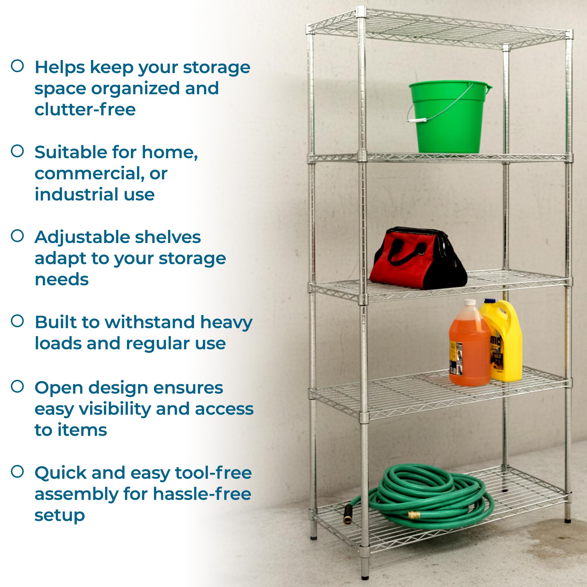 Honey Can Do Unidad de Estantería Ajustable con 5 Niveles, Acero Inoxidable, Cromado, 99x46.5328x21.90 cm