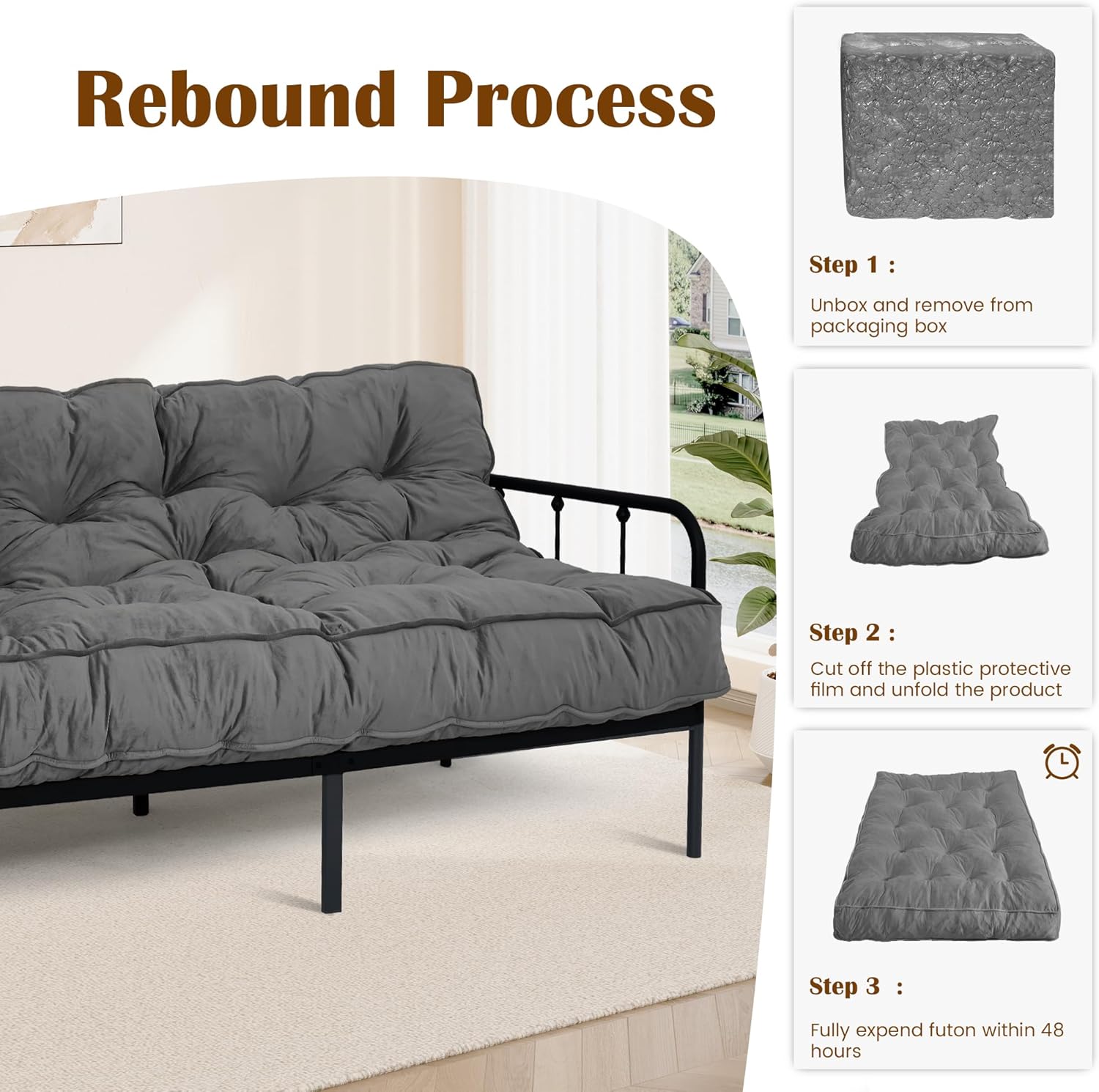 8" Futon Mattress Full Size 54" x 80", Extra Thick Floor Futon Mattress Comfy Sleeping Mat, Foldable Velvet Futon Sofa Bed for Camping, Guest, Dorm, Drak Gray(Frame Not Included)