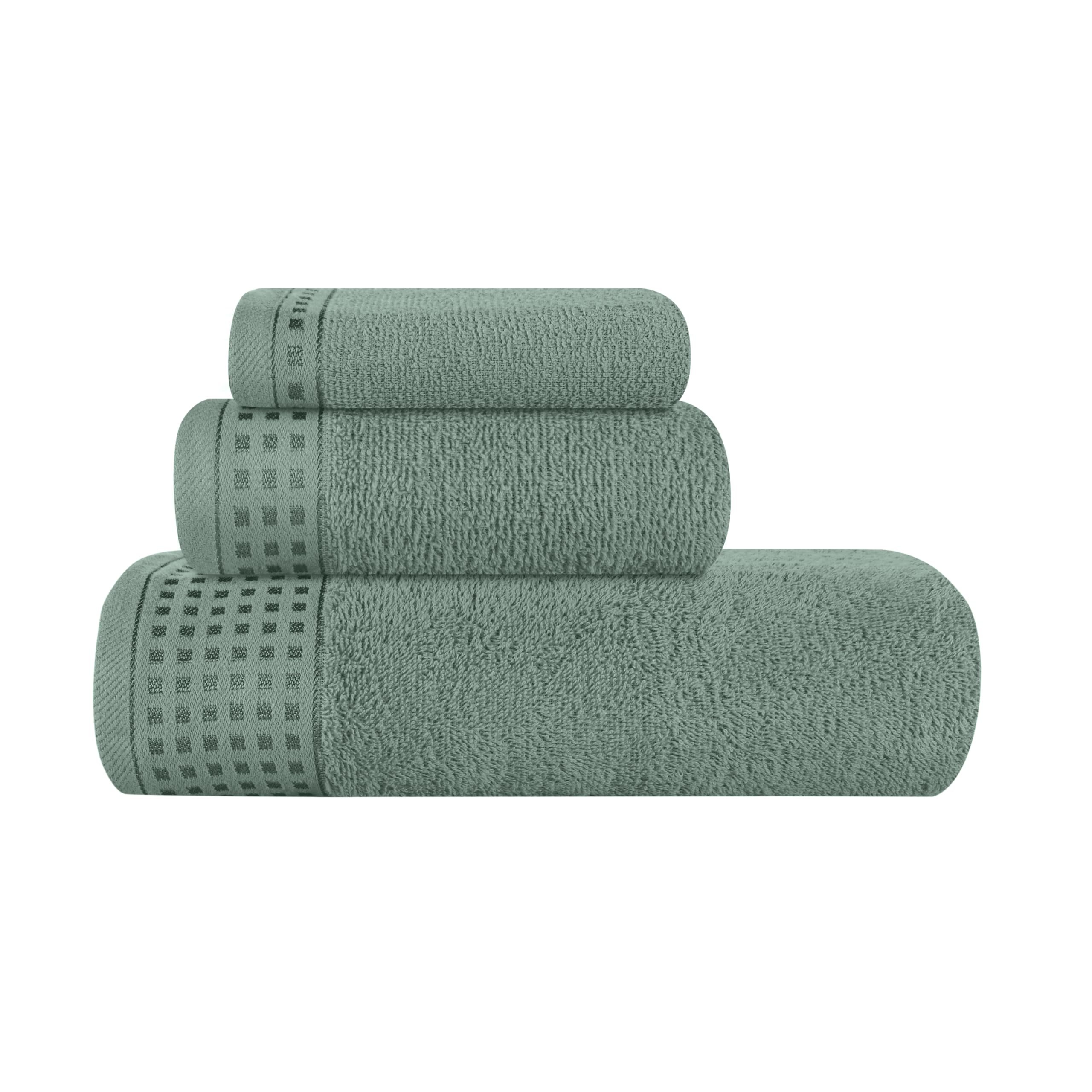 GLAMBURG Ultra Soft 3 Pack Cotton Towel Set, Contains a Bath Towel 28x55 inch, a Hand Towel 16x24 inch &amp; a Wash Coth 12x12 inch, Ideal Everyday use, Compact &amp; Lightweight - Jade