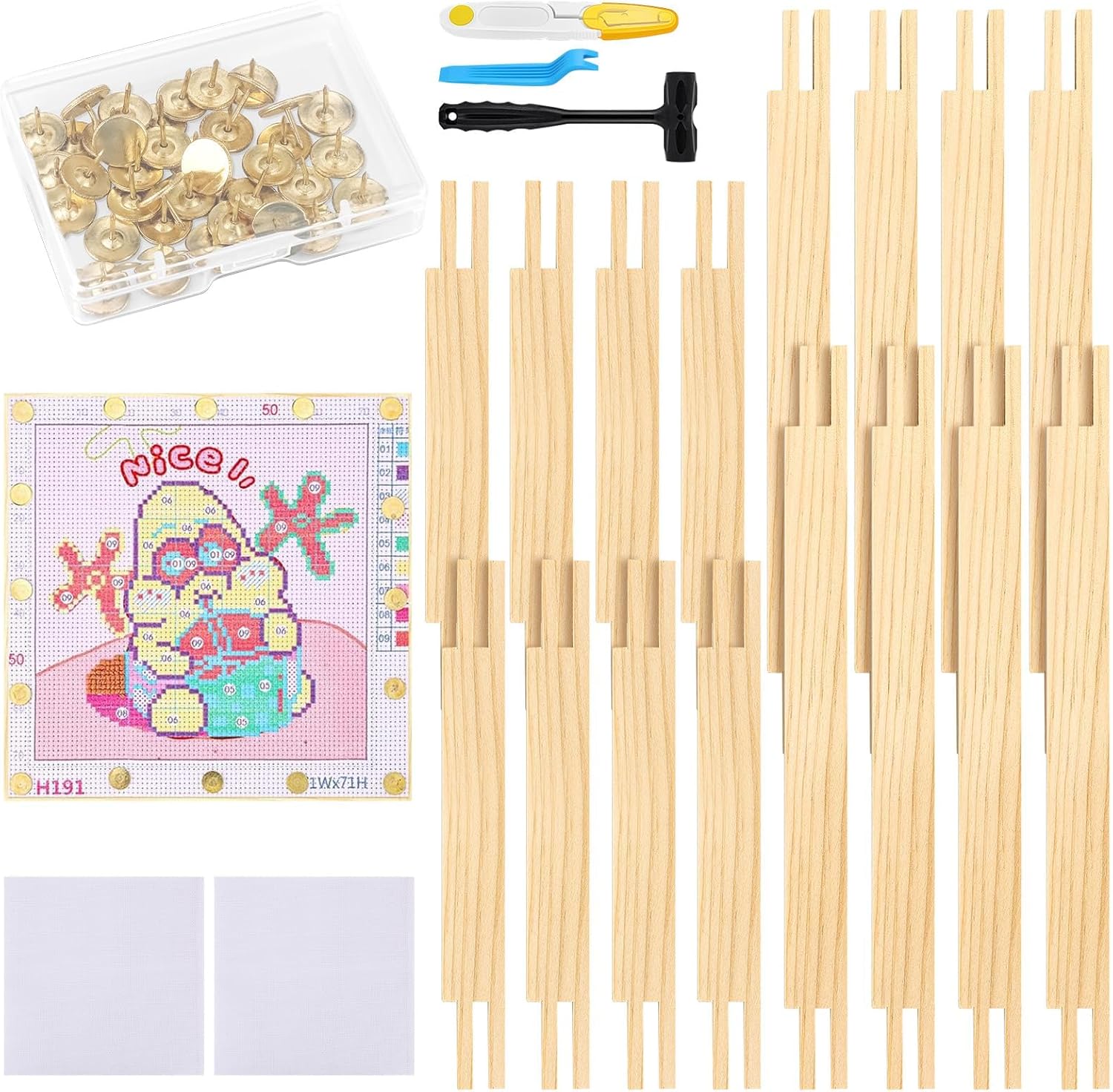 Czlotyh 16 PCS Needlepoint Stretcher Bars 2 Sizes Stretcher Bars for Needlework Wooden Canvas Art Supplies with 40 Thumb Tacks for Needlepoint Embroidery Stitch Frame Set Bundle with Crafts