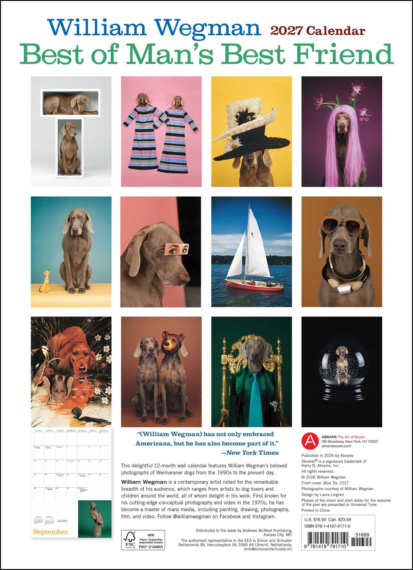 William Wegman Best of Man's Best Friend 2027 Wall Calendar