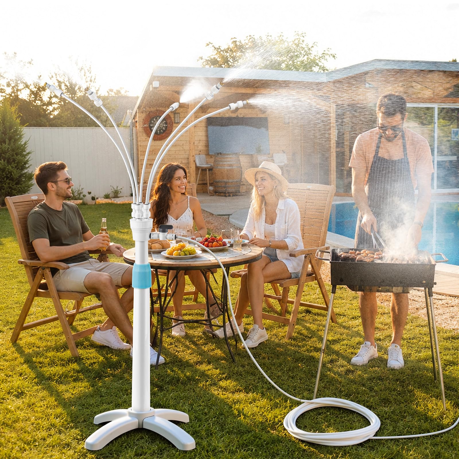 Landrip Brumisateur Extérieur sur Pied, 116CM Réglable Brumisateur Terrasse, 360° Système de Refroidissement pour Terrasse Jardin Piscine Animaux