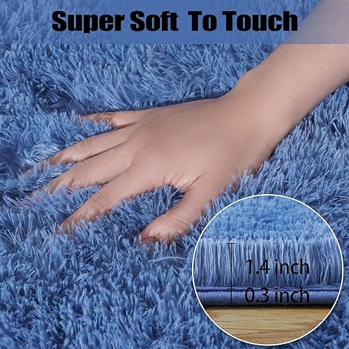 Miniatura 2 de Alfombras de área de 6 x 9 pies para sala de estar, alfombra azul grande y esponjosa para dormitorio, alfombras suaves y peludas para dormitorio de