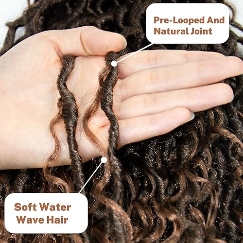 Miniatura 3 de Goddess Locs - Cabello de ganchillo para mujer, 18 pulgadas, rastas río preloopd con extremos rizados, cabello sintético negro, extensiones de