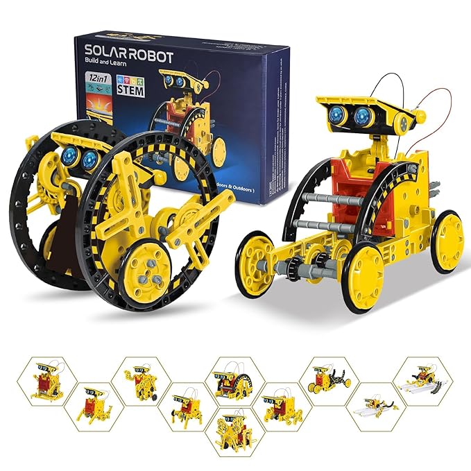 Solar Robot Kit for Kids Age 8-12, STEM Building Toys,12-in-1 Build Your Own Robot with Solar Panel ...