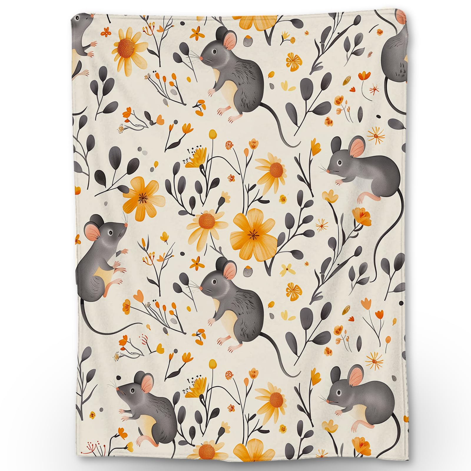 Ti Caldi Mouse & Floral Blanket, Soft Cozy Lightweight Flannel Throw Blankets Ideal for Couch, Bed, Travel, Outdoor & Home Decor, Warm Fluffy Fuzzy