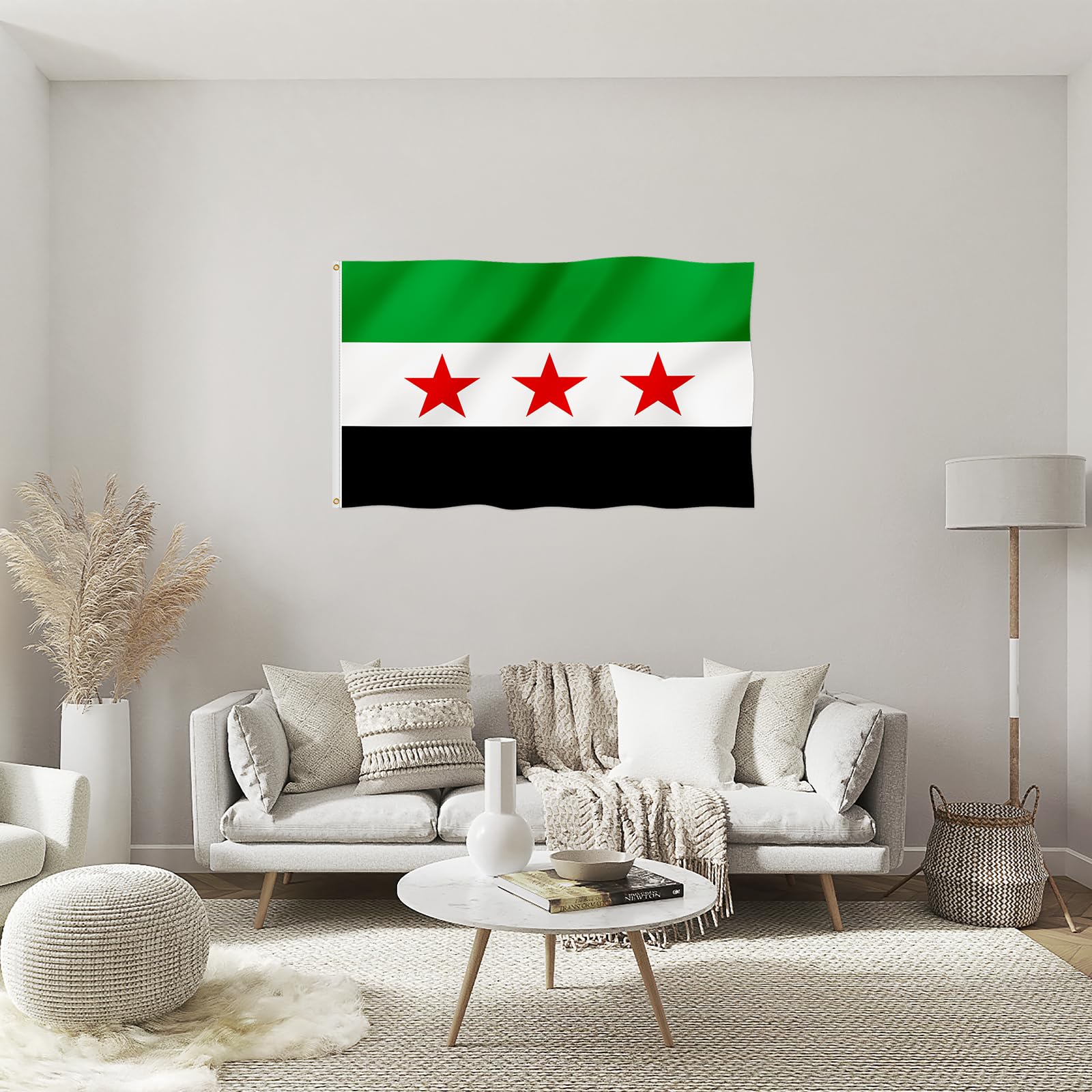 Syrische Handstab-Flagge, 15,2 X 22,9 Cm, 12 Stück – Grüne Nationalflagge Mit Holzstab (3 Sterne)