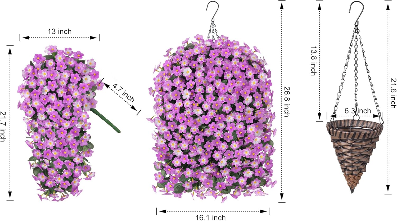 HyeFlora Artificial Fake Hanging Flowers with Basket for Outdoor Decoration,UV Resistant Faux Silk Daisy Flowers Light Fuchsia Orchid Vines in Planter Realistic Hanging Baskets for Home Porch Garden - Image 4
