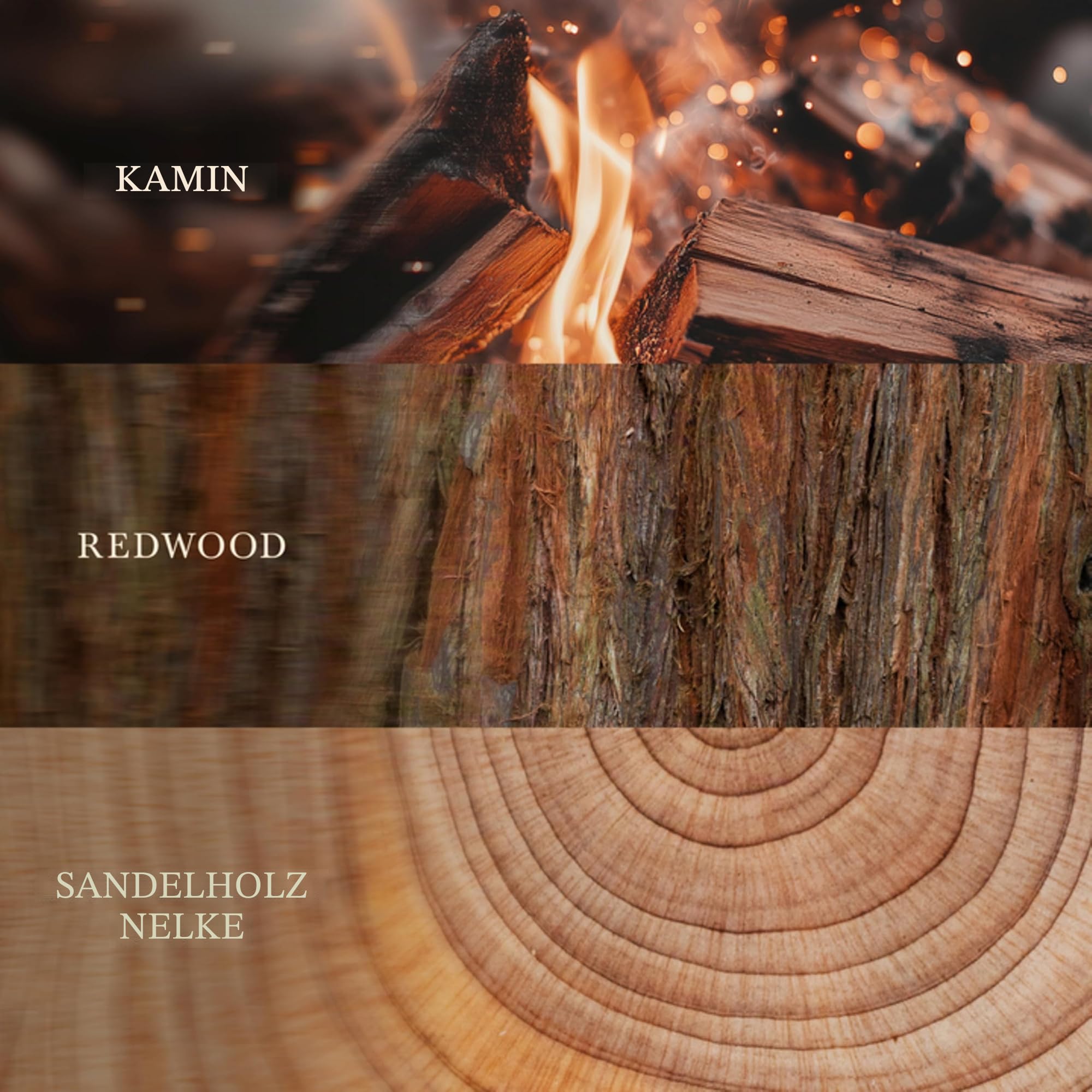 Woodwick Das heiße Warmes Holz Trilogy Kamin, Mammutbaum, Sandelholz Nelke Dekorative Duftkerze im ovalformigem Glasgefäß, 453.6 g, Glas, Weiß-grau-dunkel Grau/durchsichtig, 11.1 x 18.9 x 8.8 cm