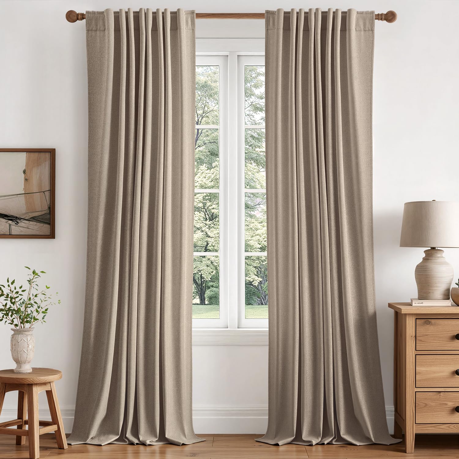 Photo 1 of *****STOCK PHOTO FOR REFERENCE**** Blackout Linen Curtains for Bedroom 84 inches Long, Thermal Insulated Room Darkening Black Out Drapes for Living Room, Back Tab Rod Pocket, 2 Panels Set, 40 Wide x 84 Length, Taupe