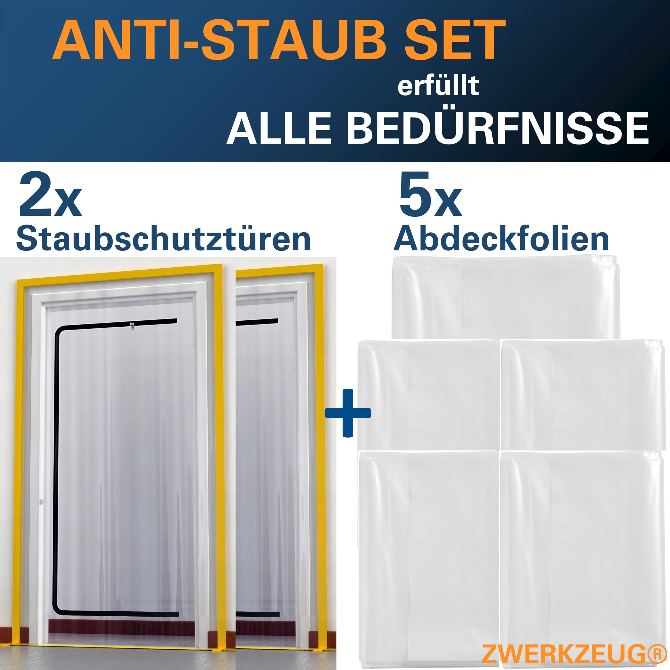 Set di 2 porte antipolvere con chiusura lampo ultra resistente da 100 micron impermeabile e antipolvere con 5× teloni protettivi per la pittura