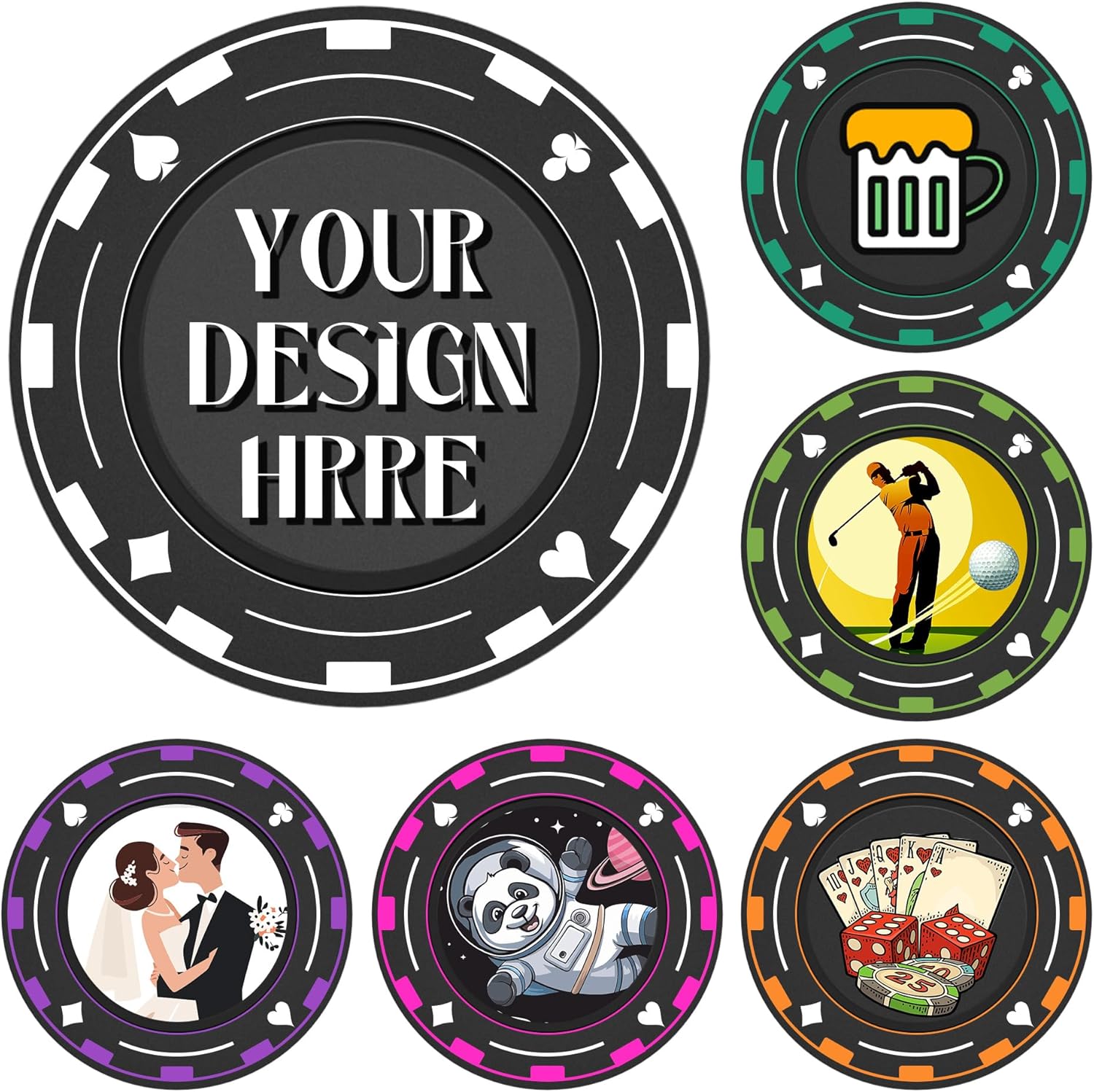 Custom Poker Chips with Logo 100-1000, Game Tokens Full Color Double Sided Printing, Personalized Poker Chip with 9 Colors, 37mm Casino Gambling Counting Chips for Bars, Wedding, Parties