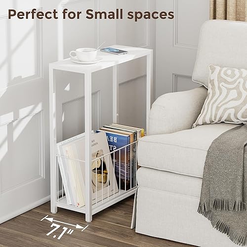 Miniatura 5 de Narrow Side Table with Magazine Holder, Skinny End Table Perfect for Small Spaces, Space-Saving Design for Living Room, Bedroom, or Office, 7.1" D x