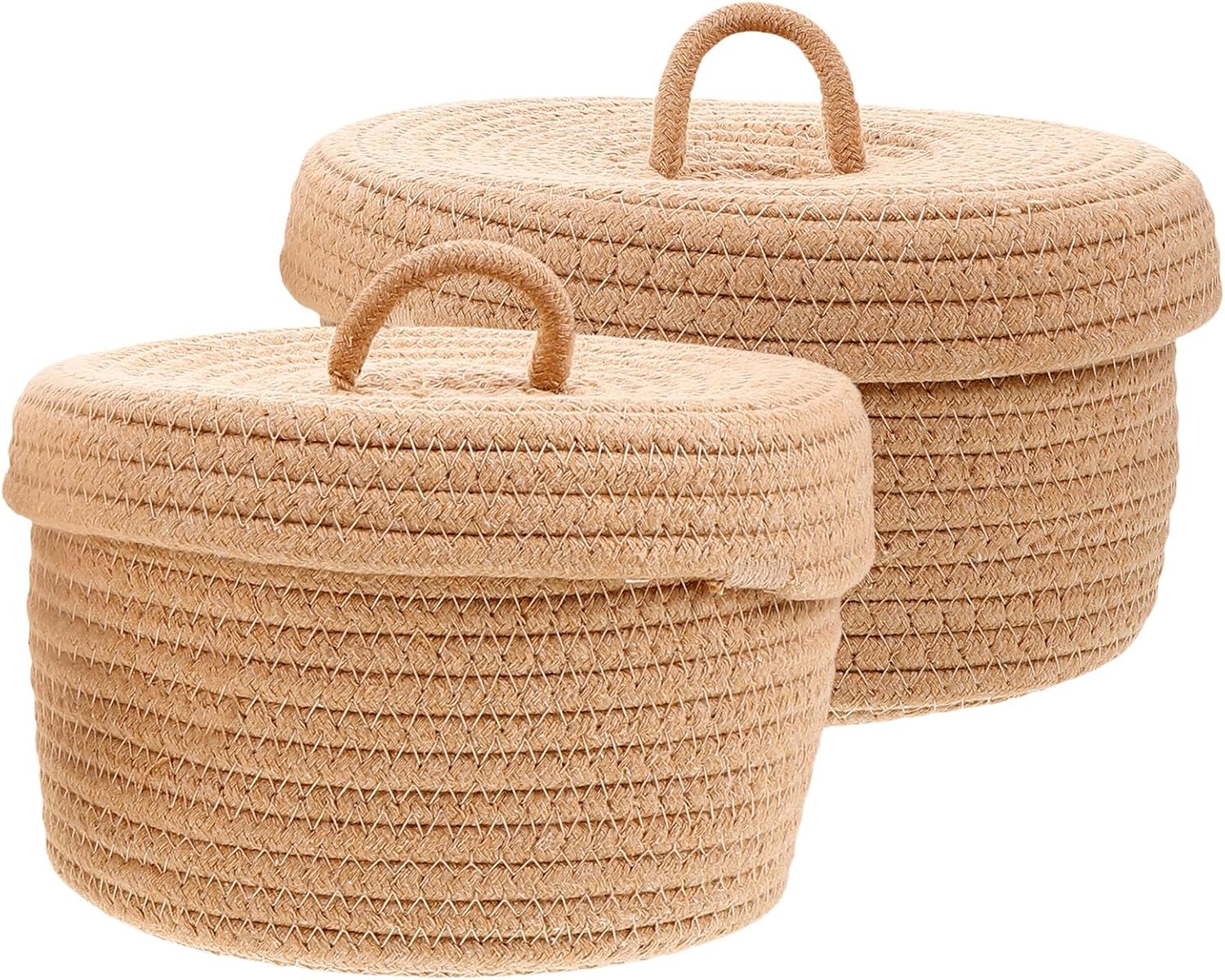 Ciieeo Woven Sundry Storage Basket Set of 2 with Cotton Rope Handles, Medium Desktop Organizer Bins for Snacks, Eggs, and Household Storage in Rustic Style
