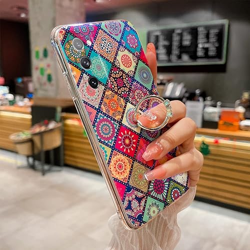 Miniatura 3 de Funda para Samsung Galaxy S20 FE (6.5 pulgadas), diseño floral, delgada, a prueba de golpes, con soporte de anillo dorado, para adolescentes, niñas,