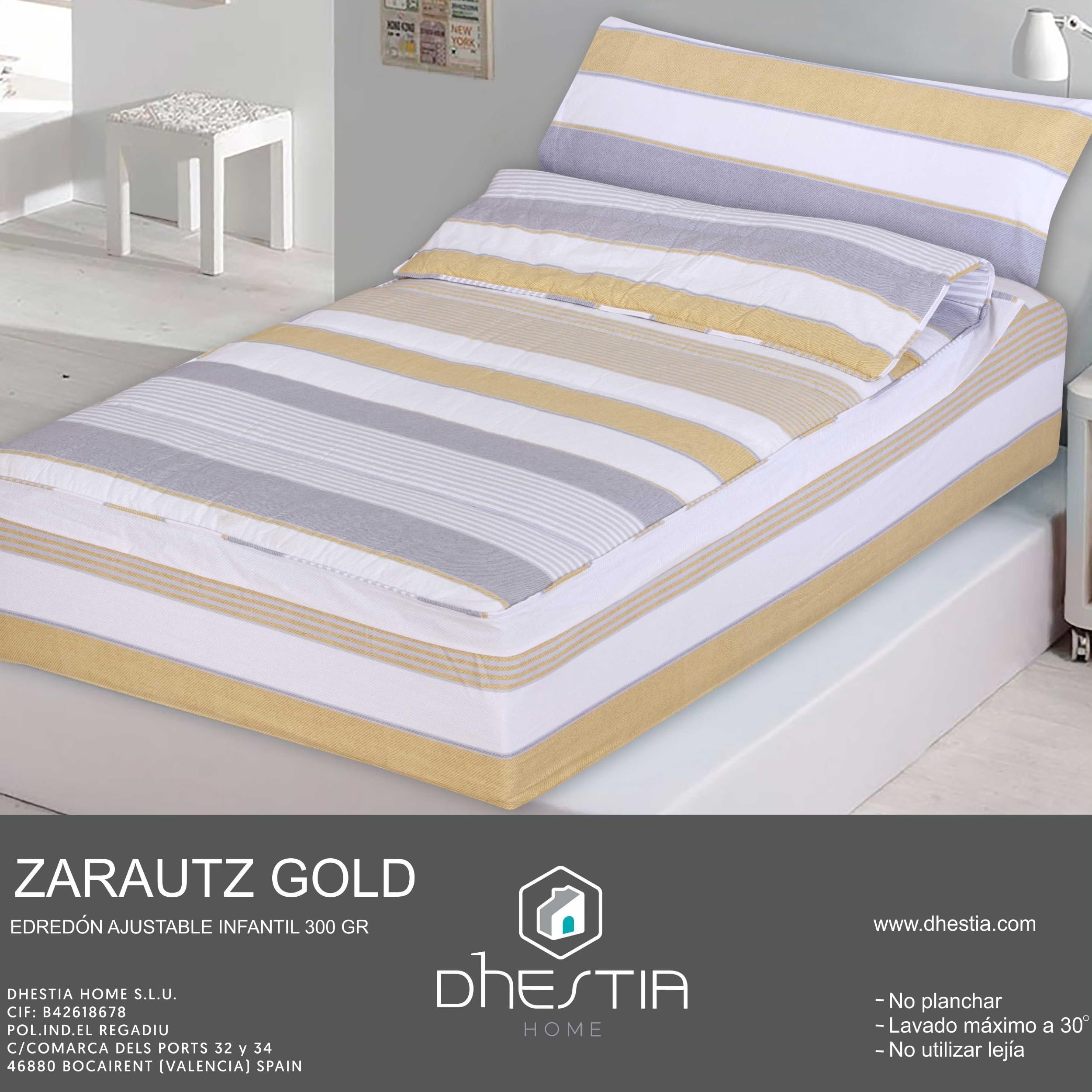 DHESTIA HOME - Saco Nórdico con Cremallera Edredón Ajustable Cama Infantil Zarautz Ocre - Color Ocre, Talla Cama 90