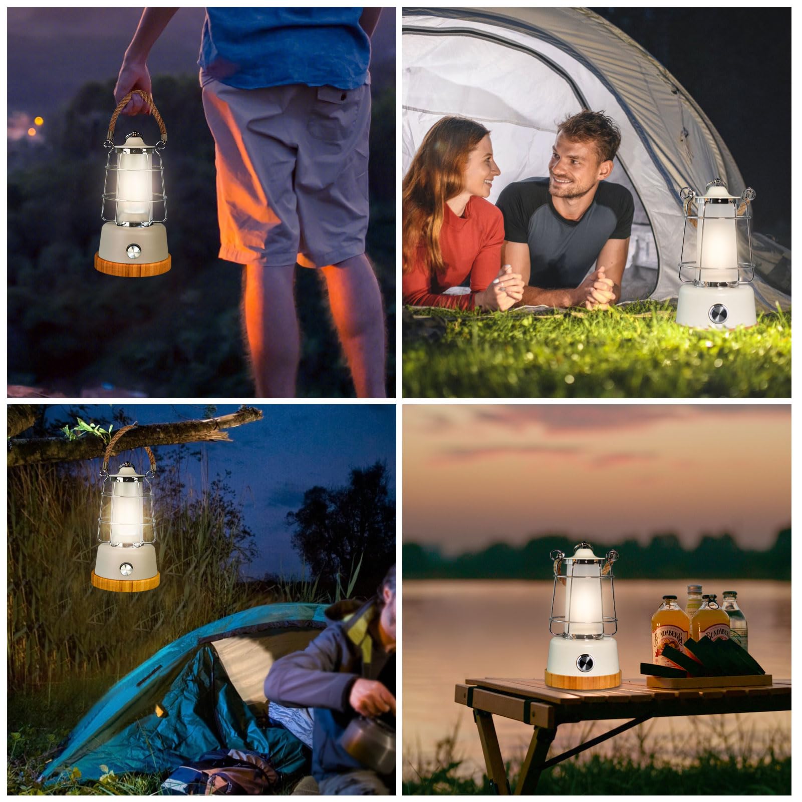 HARPER LIVING Linterna LED retro recargable para camping, resistente al agua, 6 W, 370 lúmenes, batería externa de 5000 mAh, regulable y con cambio de color, ideal para salón
