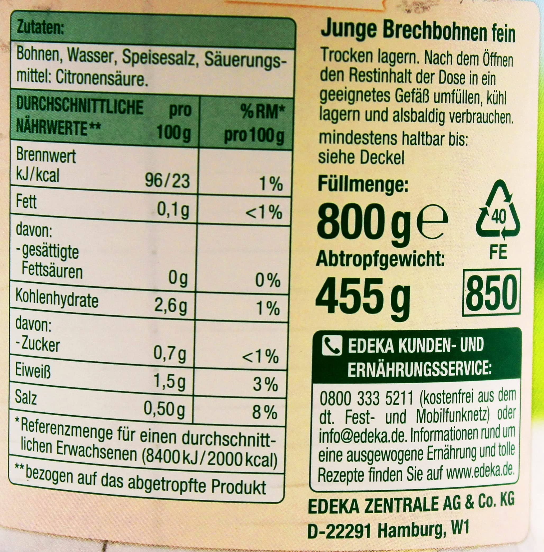 Gut & Günstig Junge Brechbohnen fein, 12er Pack (12 x 455g)