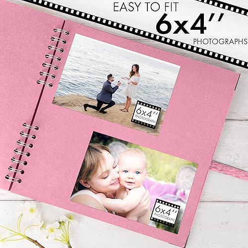 Miniatura 7 de Bstorify Álbum de recortes de 10 x 10 pulgadas, 70 páginas, protectores de esquina de papel kraft grueso rosa, cierre de cinta, ideal para tus