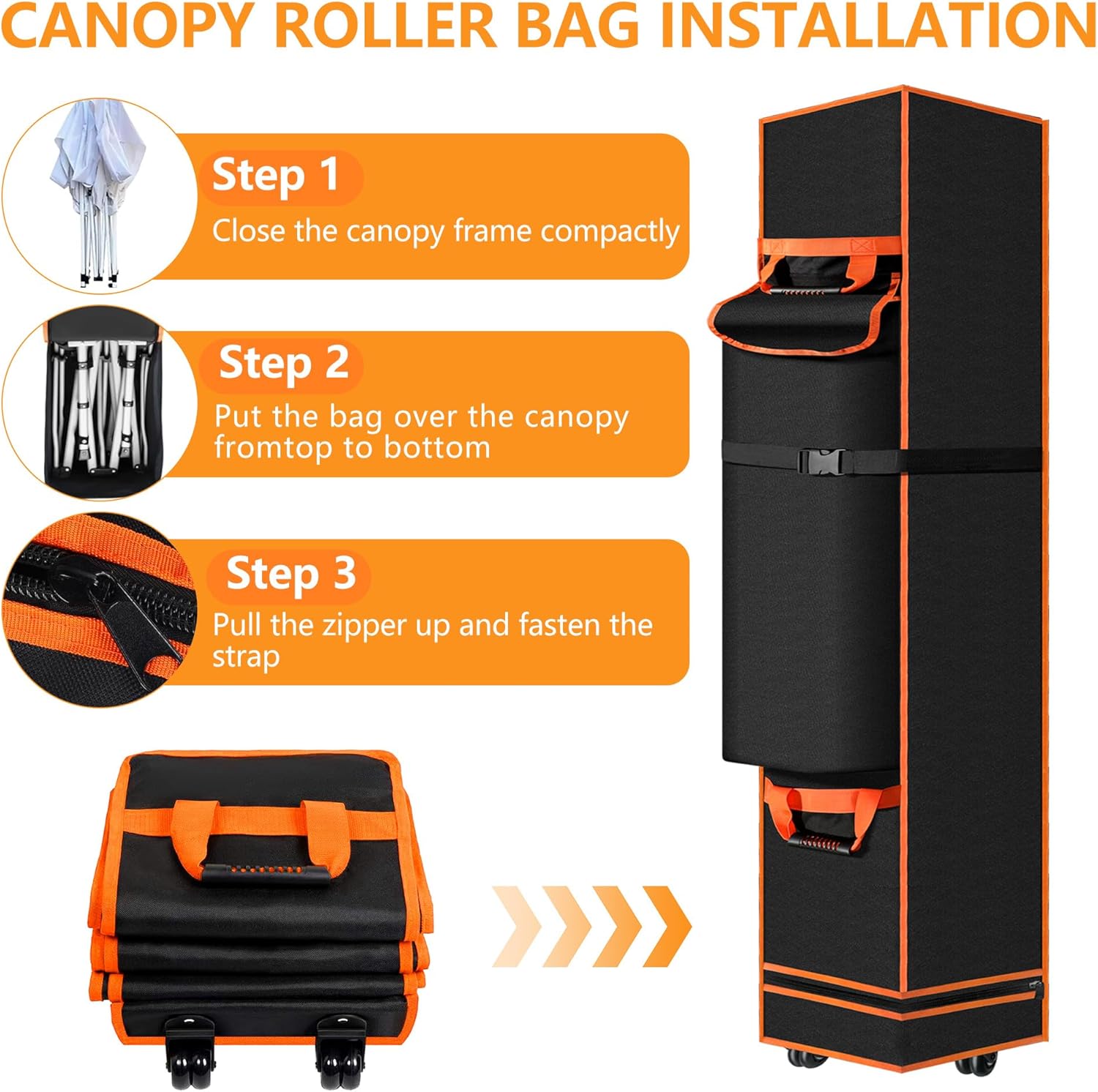 10 x 10 x 62 inch Tent Bag Replacement Bag with Roller Wheels & Handles, 800D Heavy Duty Waterproof Canopy Bags for Pop Up Tents Carrying, Easy Transport & Durable Protection