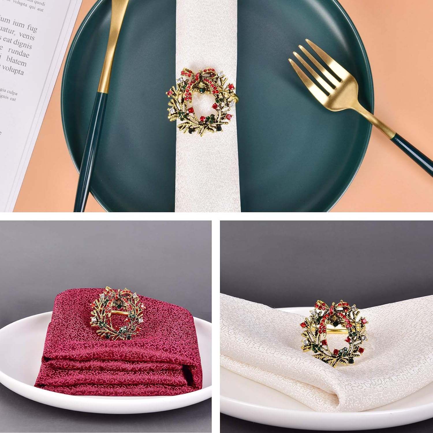 Rеvіеw DatingDay Wreath Napkin Rings Set of 8 for Christmas,Napkin Holder for Wedding Christmas Party Dinner Table Decor Bеѕt Dеаl 🛒 DatingDay Wreath Napkin Rings Set of 8 for Christmas,Napkin Holder for Wedding Christmas Party Dinner Table Decor