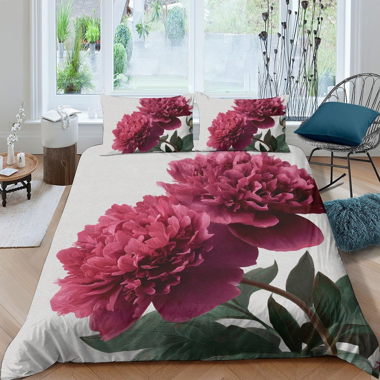 Ctjqhvkz Style-3 3D Printed Pink Peony Fitted Sheet Microfiber Soft Floral Bedroom Decor Rose Blossom Mattress Cover Single（135X200cm）
