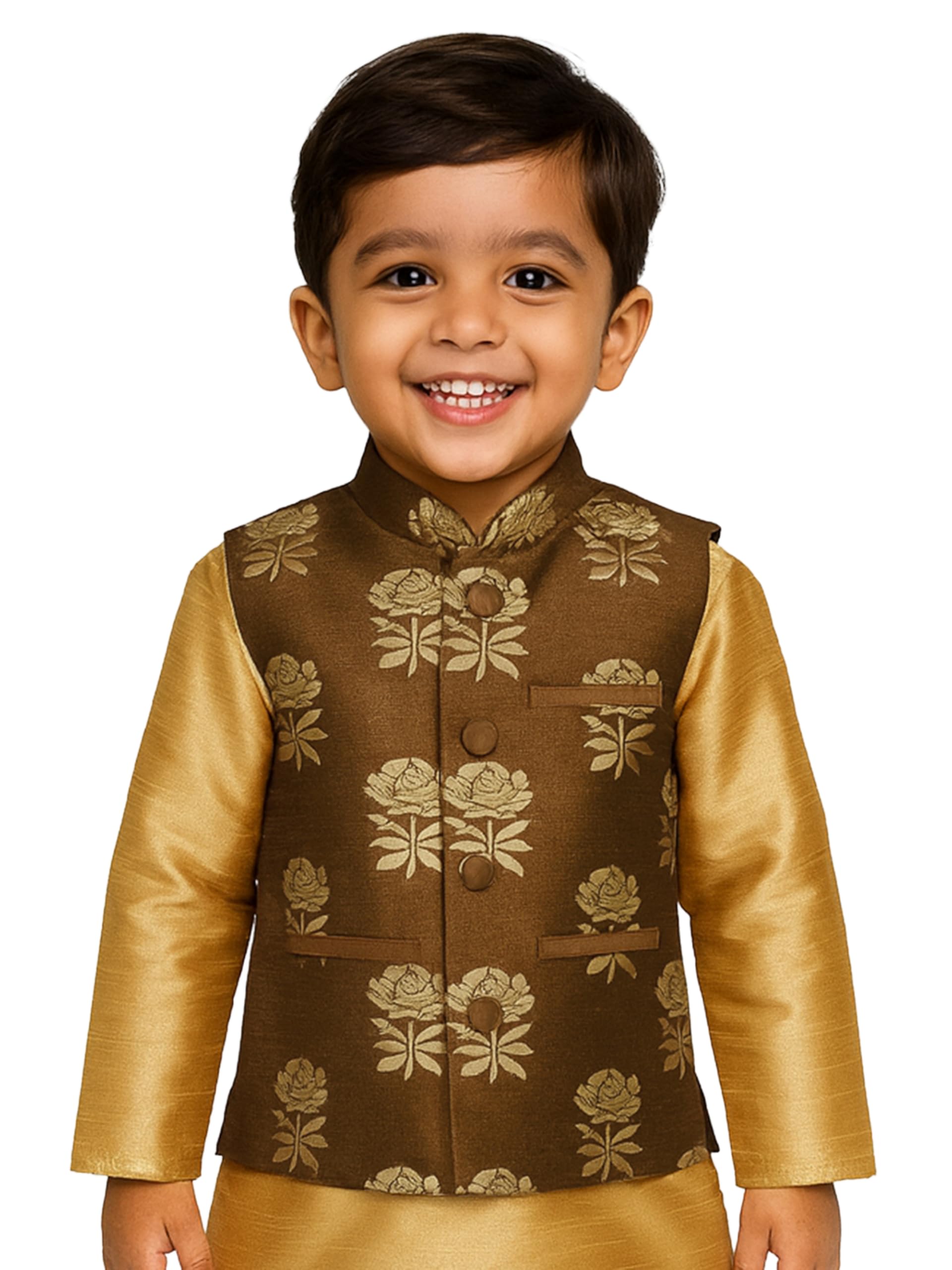 Boys' Silk Blend Nehru Jacket || Banarasi Brocade Woven Jacquard Modi/Nehru Jacket || Ethnic Wear for Festivals, Weddings-image-30