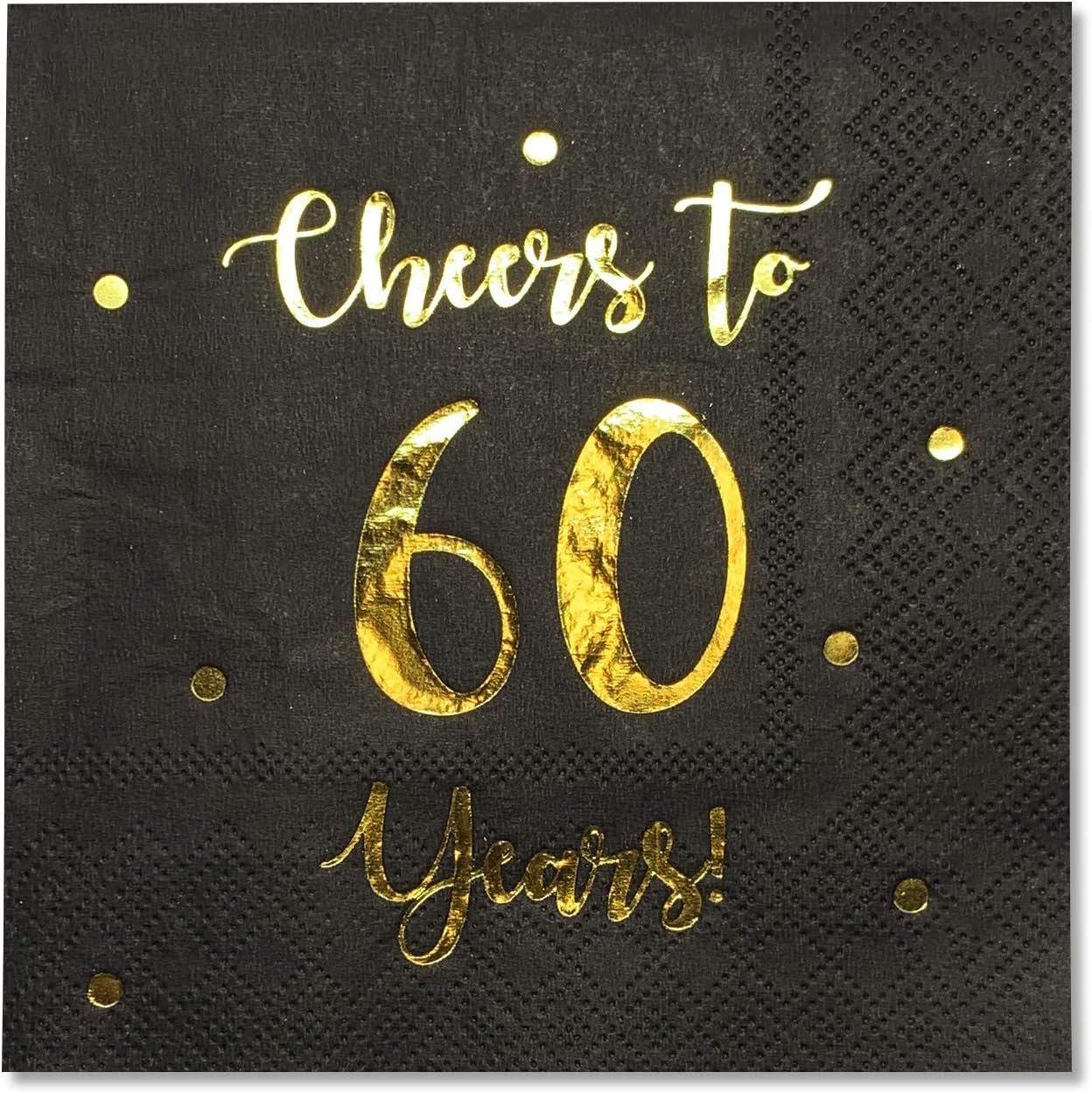 Happy Palace Cheers to 60 Years Cocktail Napkins | 60th Birthday Decorations for Men and Women and Wedding Anniversary Party Decorations | 50-Pack 3-Ply Napkins | 5 x 5 inch folded (Black)