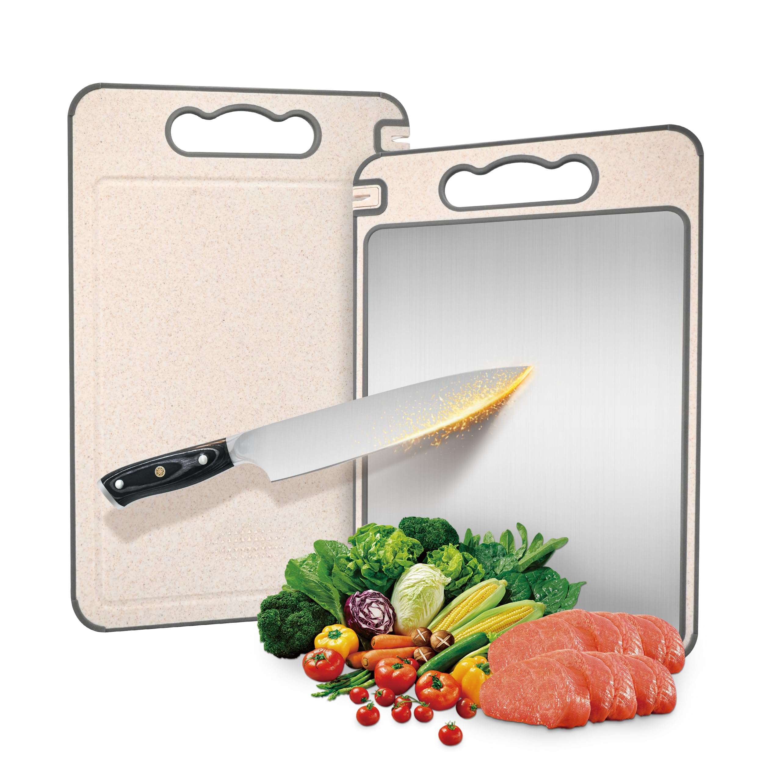 Tábua de Corte Aço Inox 304, Dupla Face, Para Carne e Vegetais 1 Peça