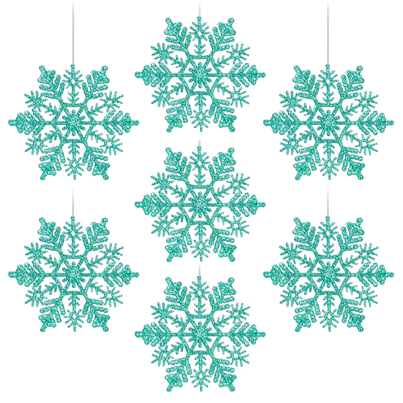 Flocons de neige turquoise AMS en plastique pailleté de 100 mm pour sapin de Noël, lot de 30