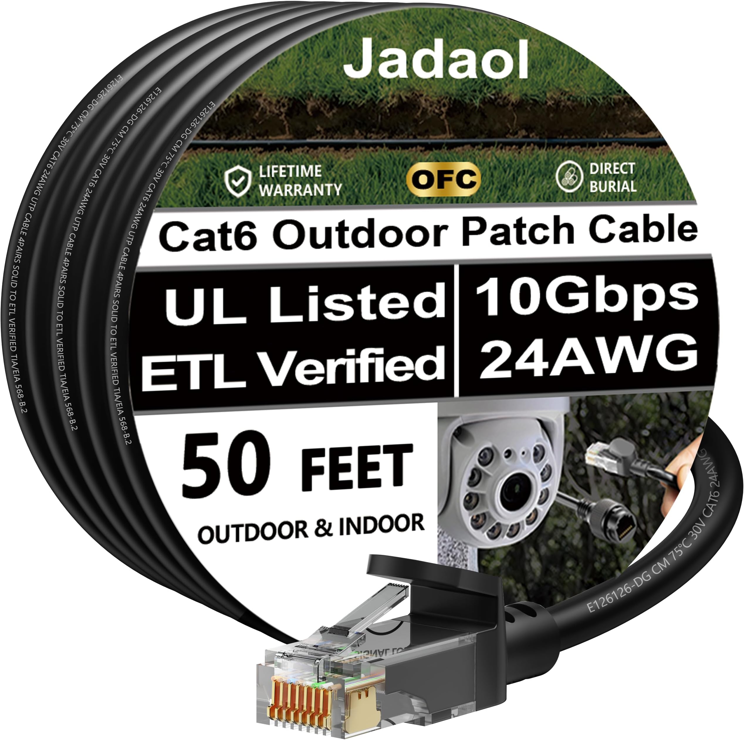 Cat 6 Outdoor Ethernet Cable 50 ft, 24AWG 10Gbps Support Cat8 Cat7 Network, Pure Copper, Direct Burial Waterproof Underground Anti-UV (1Ft 3Ft 5Ft 10Ft 15Ft 20Ft 30Ft 50Ft 60Ft 75Ft 100Ft 150ft 200ft)