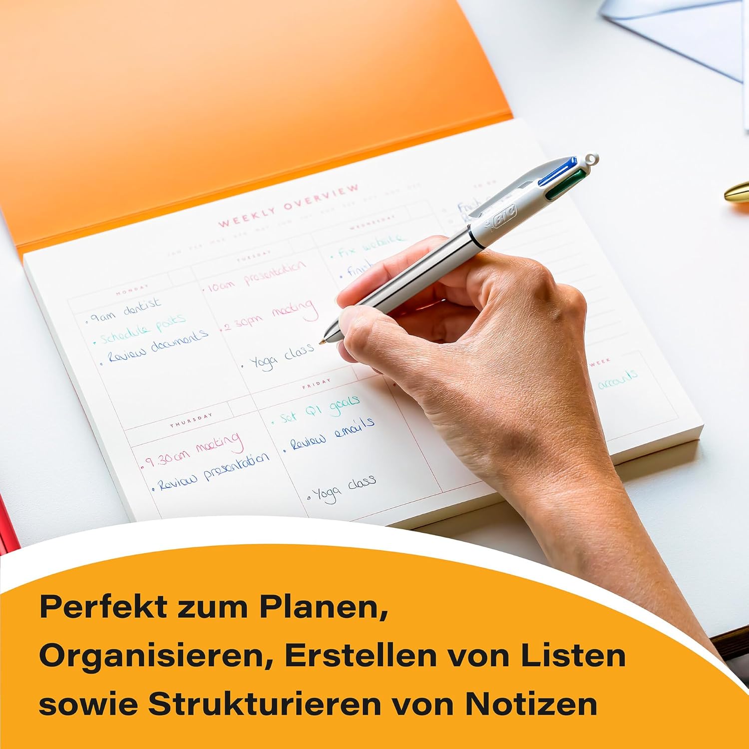 BIC 4 Colours Shine Ballpoint Pens Medium Point (1.0 mm) - Metallic Red Barrel, Box of 12