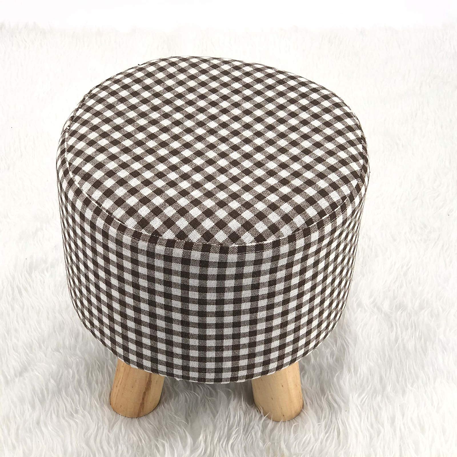 Tabouret à chaussures en bois massif pour l'entrée, pouf rond rembourré design scandinave