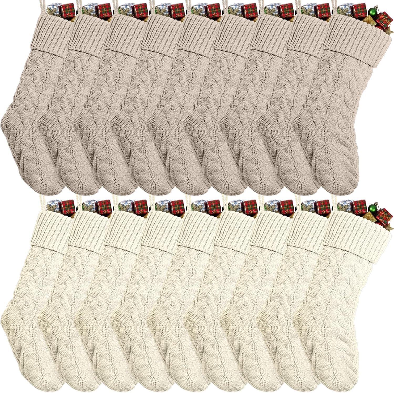 Vinsot 18 Pcs Christmas Stockings Bulk 18 Inches Large Rustic Cable Knitted Christmas Stocking Fireplace Hanging Stockings Gifts for Family Holiday Xmas Party Decorations (2 Colors)